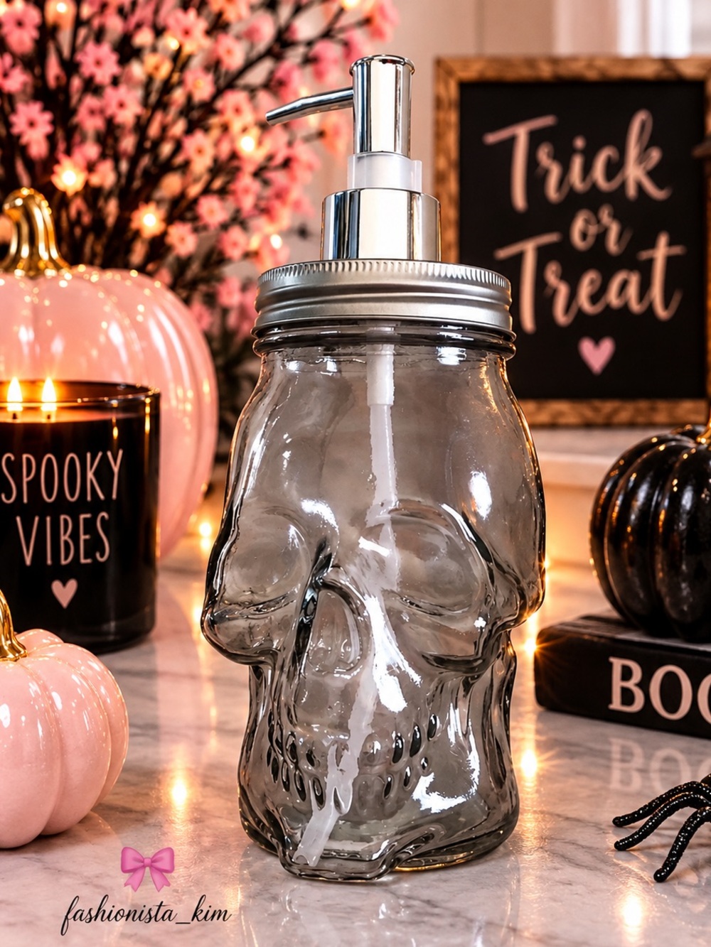 [Brand] Clear Skull Glass Soap Dispenser - Halloween Home Accent